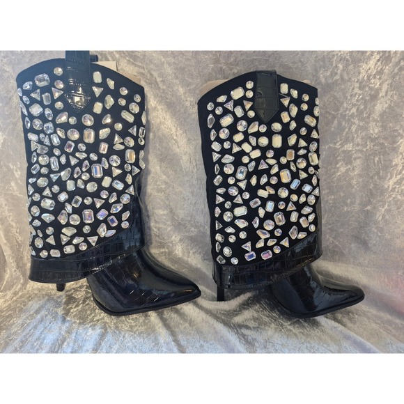 Lauren Lorraine Hana Black Rhinestone Embellished Boots Size 9.5‎ - Picture 2 of 6
